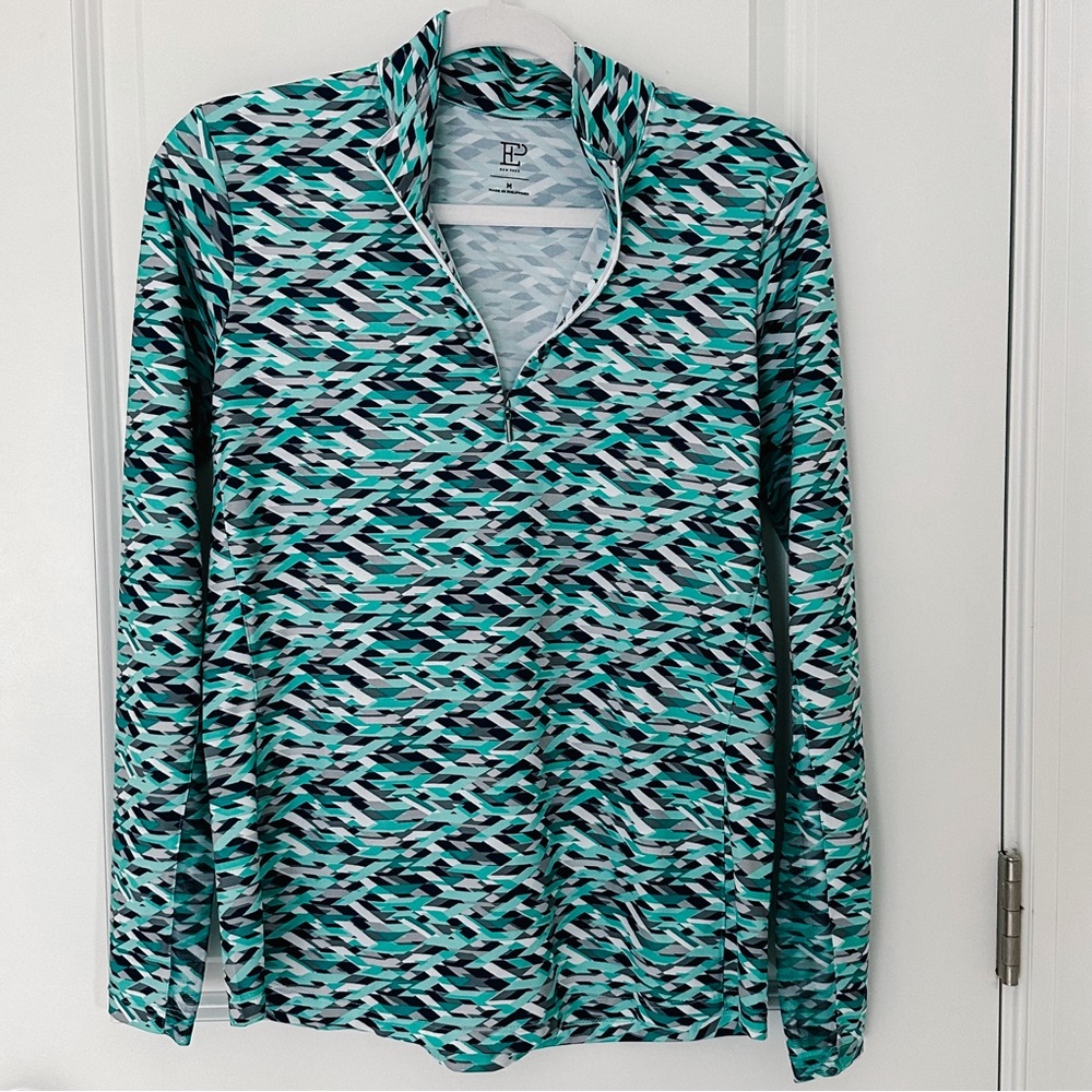 EP New York Women's Long Green & Blue Print LS Top